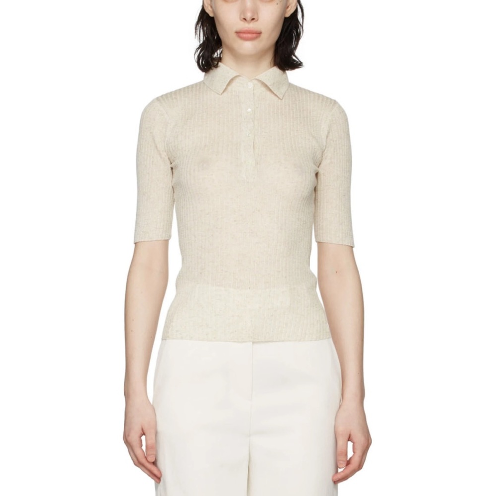 Blossom Beige Ribbed Polo Linen Blend